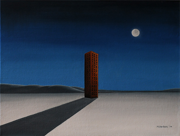 painting building moon dark empty landscape shadow contrast