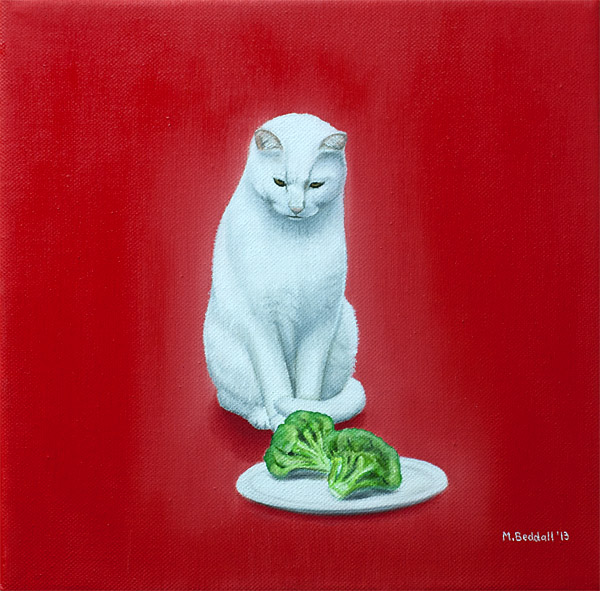 cat white broccoli red green hunt diet confusion disappointed
