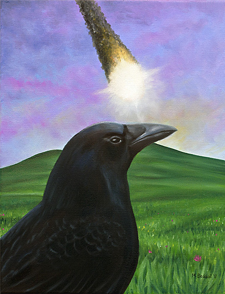crow raven meteor painting