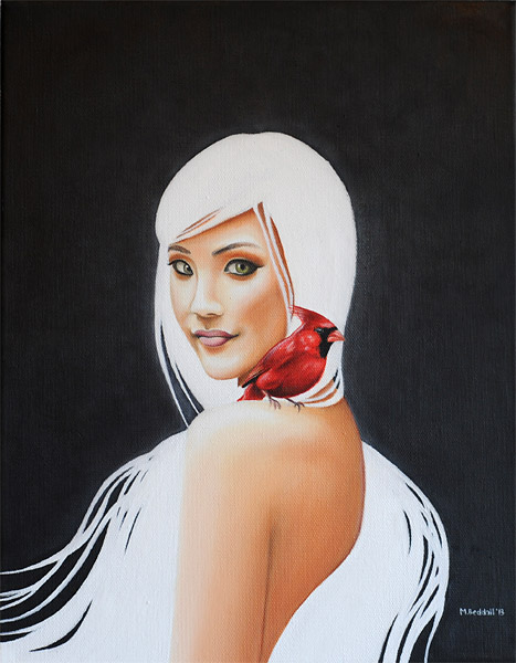 painting cynthia lou beautiful girl cardinal