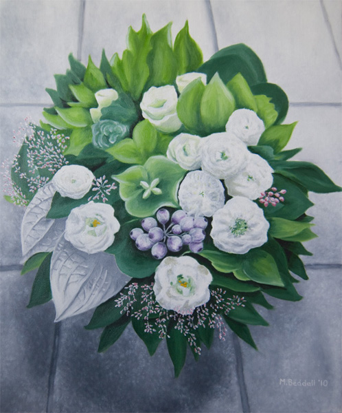 flowers green white painting