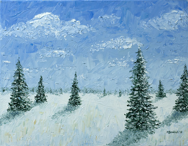 forest winter palette knife painting