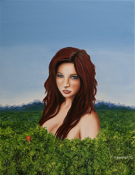 girl elemental earth forest mountains painting