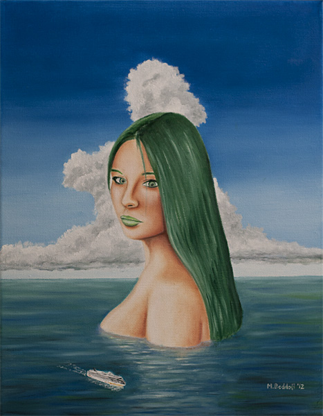 girl elemental water ocean sea ship painting