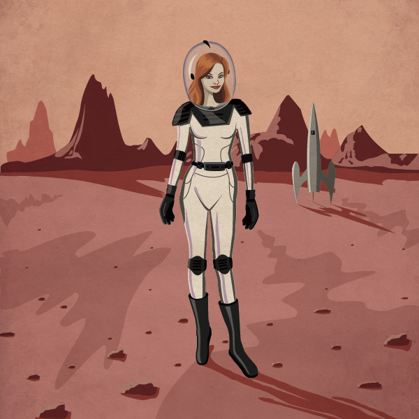 mars retro astronaut girl woman