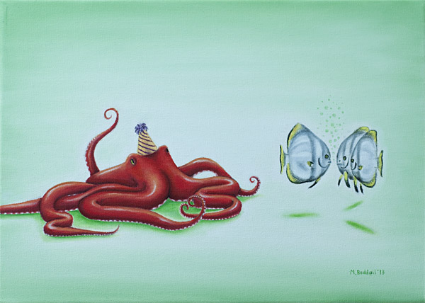 octopus lonely ignored fish bubbles