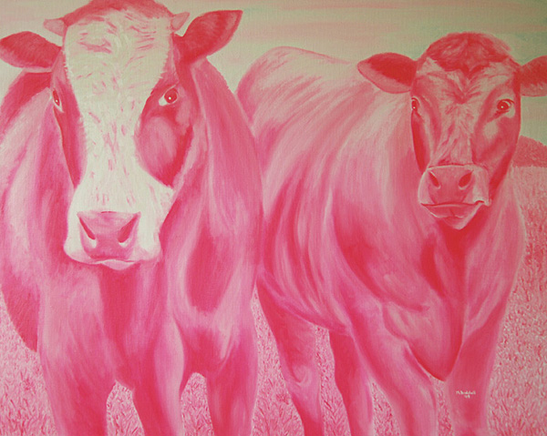 pink cows painting