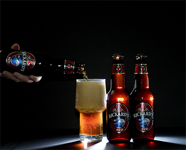 rickard's red beer pouring product shot