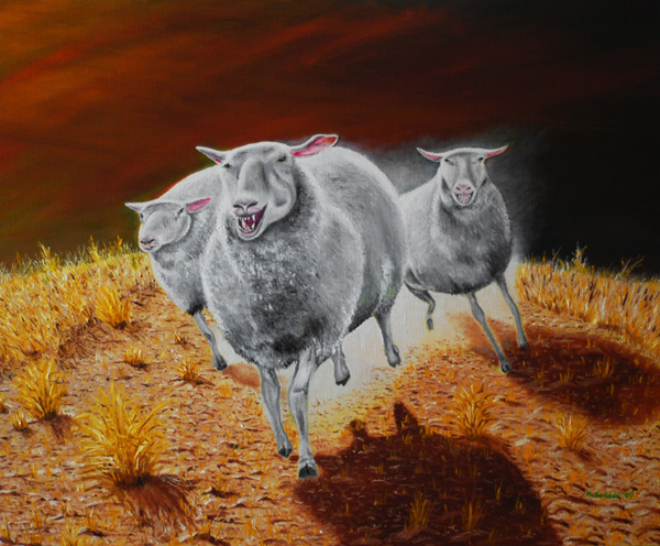 sheep on the hunt painting
