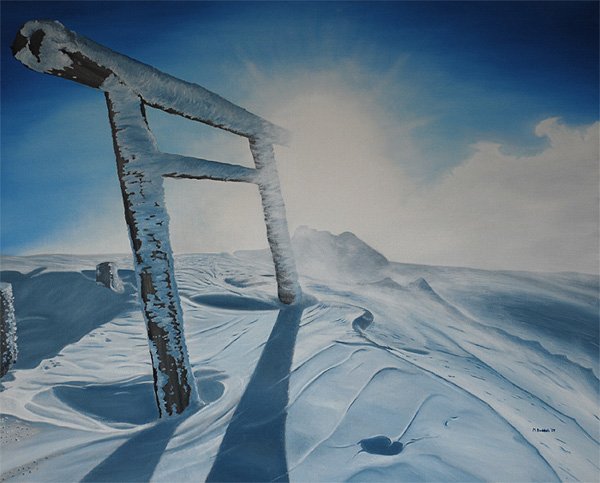 torii mountain winter ice painting
