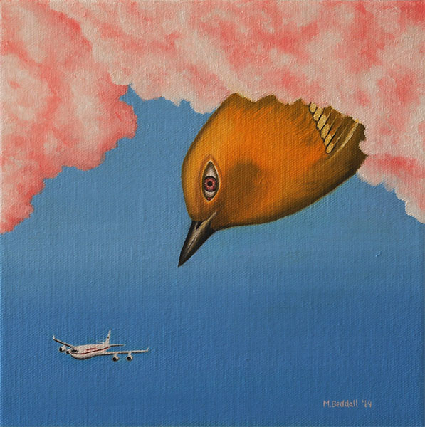 warbler clouds airplane painting surreal eye