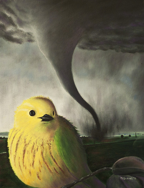 yellow warbler tornado painting