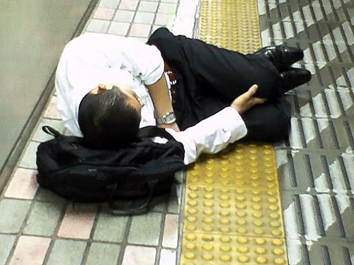Homeless Salaryman - Sleeping on Platform
